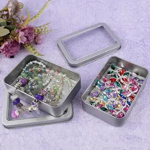 24pcs Rectangular Metal Tins with Window Lids, Empty Silver Tins for Candle Making, Gifts, Craft Storage, Decorative Metal Containers, Candy & Treasures Storage