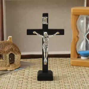 Vintage Wooden Cross Ornament, 1 Box Jesus Crucifix Standing Cross Ornament, Religious Decoration for Church Home Decor, Bookshelf Decor, Stylish Religious Decor