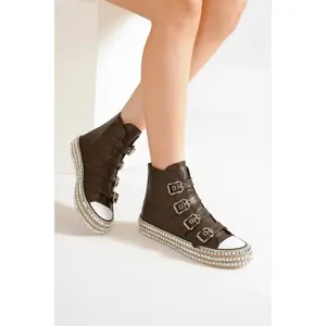 Edgy Multi-Buckle Studded Platform Sneakers