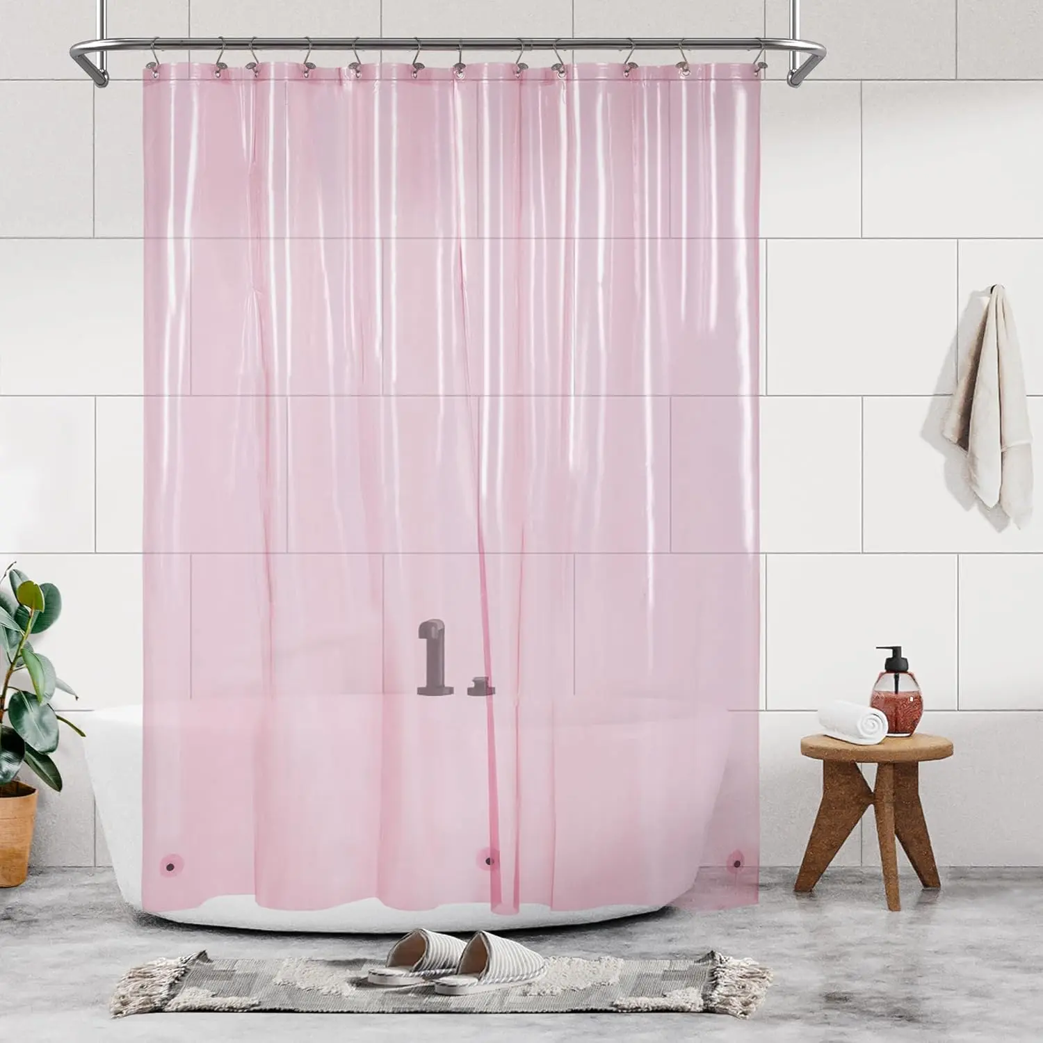 Premium Translucent Pink PEVA Waterproof Shower Curtain Liner - 72" Standard Size, Grommeted Metal Rings, Lightweight, 3 Magnetic Bottom Magnets for Bathroom Home Supplies