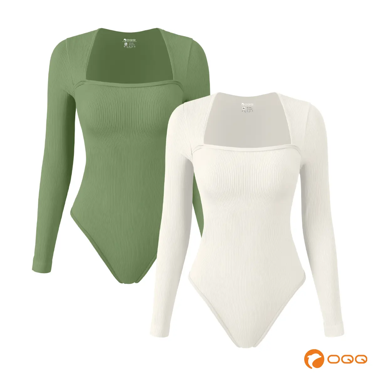 OQQfitness Women's Chic Comfort Basic Minimalist Square Neck Long Sleeve Fitted Bodysuit Top - All-Season Elegant Underwear, Machine Washable, Summer Outfits, Vacation Outfits