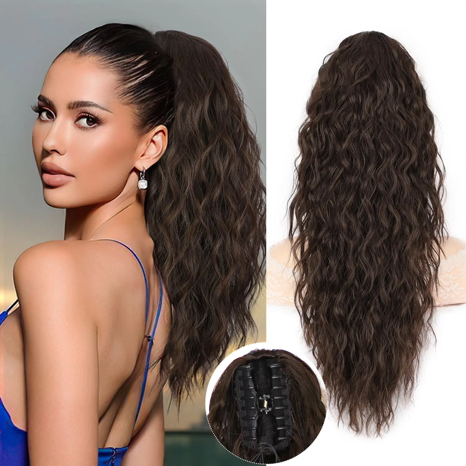 CHAOEE Claw Clip Ponytail Extension 20inch Curly Wavy Pony Tails Hair Extensions Layered Fluffy Clip on Hairpieces for Women Synthetic Pony