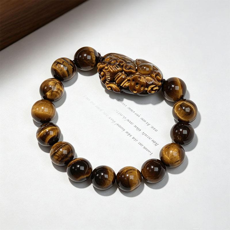 Unisex Natural Crystal Beaded Bracelets - Multi-Color Tiger Eye Jewelry with Protection Charm, Money Attraction & Good Luck, Ideal Gift for Daily Wear & Travel, Beading