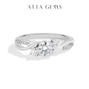ATTAGEMS Fashion Design 0.5CT Round Cut D Color VVS1 Lab-Created Moissanite Ring for Women 925 Sterling Silver Engagement Wedding Anniversary Gift Fine Jewelry R356