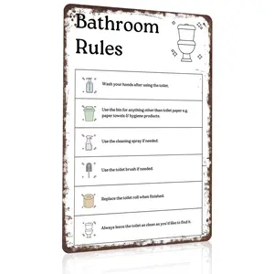 Comprehensive 8x12 Inch Aluminum Metal Sign |   Clear Bathroom Rules for Public & Home Use |   Ideal for Restaurants, Cafes, Airbnb, or Home Restrooms |   Durable Tin Plaque, Easy to Hang, Practical & Clean Bathroom Decor
