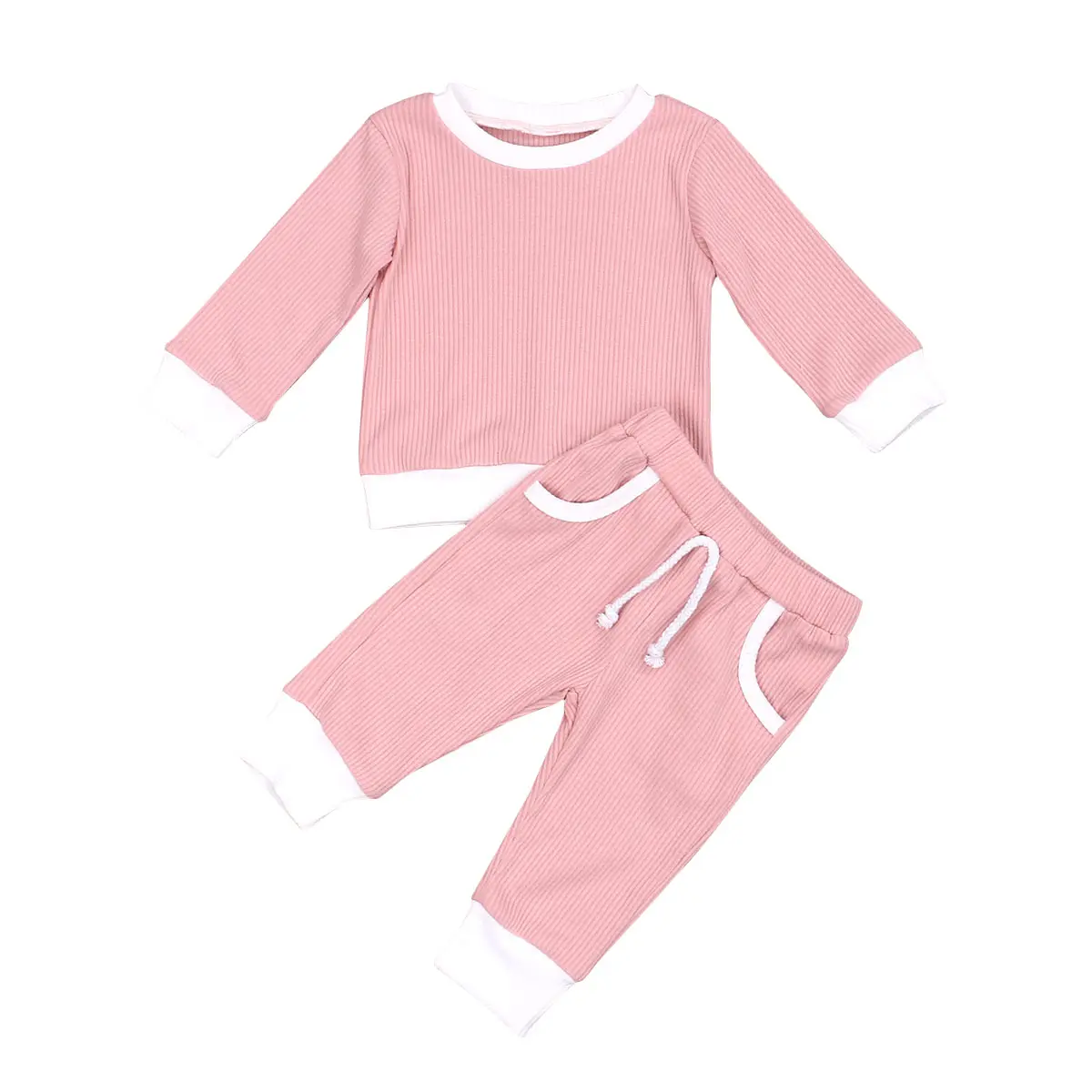 Unisex Newborn Baby Boys Girl Solid Color Outfit Sweatsuit Long Sleeve Crewneck Sweatshirt Sweatpants Pants Set Infant Fall Winter Clothes