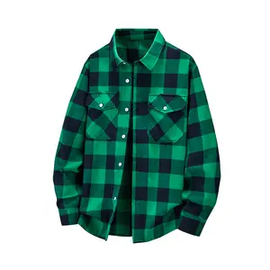 Men's Plaid Shirt Double Pocket Flannel Casual Plaid Shirt, Oversized Loose Fit Plus Size Vintage Style Long Sleeve Shirt Holid thanksgiving shirt ay Gift for Father Husband  Top longsleeveshirt