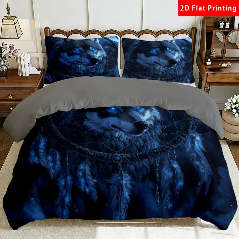 2/3 Pcs 2D Flat Dream Catcher Wolf Milk Velvet Duvet Cover Set Dreamy Bedding Set Quilt Cover 1 Duvet Cover + 1/2 Pillowcases Celestial Top Sheet Decorative Bedding Bedroom Decor The Preferred Pick for Bedding