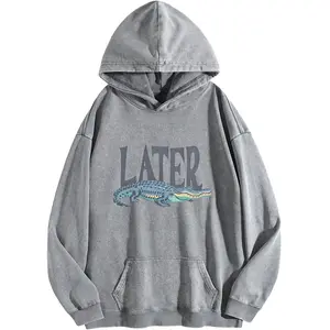 Holafish Unisex Retro Hoodies Acid Wash Oversized Hoodie Mens Soft Print Streetwear Pullover Cozy Fall & Winter Hooded Sweatshirt Ideal Gift Choice
