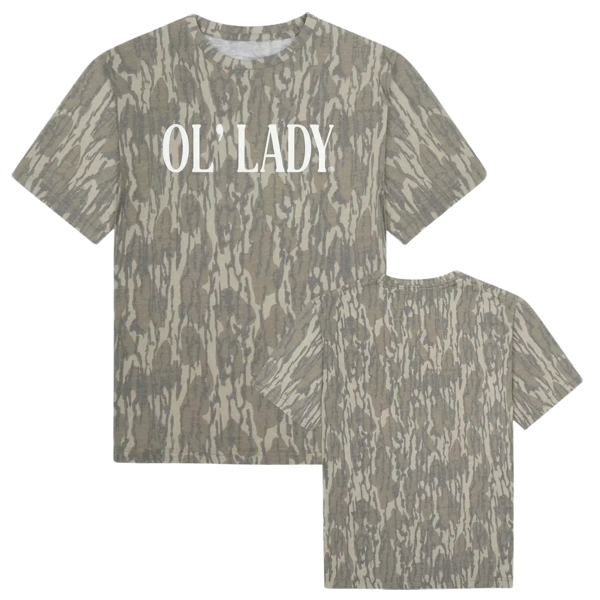Ol' Lady Camo Graphic Tee, Vintage Camouflage Shirt For Men & Women, Streetwear Camouflage Short Sleeve Cotton Top, 3D Camo Style Shirt