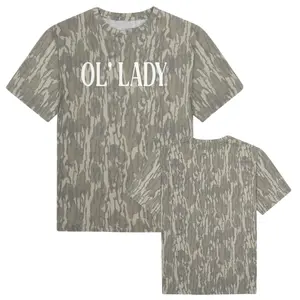Ol' Lady Camo Graphic Tee, Vintage Camouflage Shirt For Men & Women, Streetwear Camouflage Short Sleeve Cotton Top, 3D Camo Style Shirt