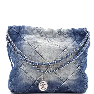 Pre-owned CHANEL Denim Shoulder Bags 22 Chain Hobo Quilted Small by Rebag