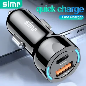 Simr Mini Quick Car Charger USB Type-C, Super Fast Charging, Intelligent Phone Charging, Car Adapter, Mobile Phone Charger, Electronic Smartphone Charger