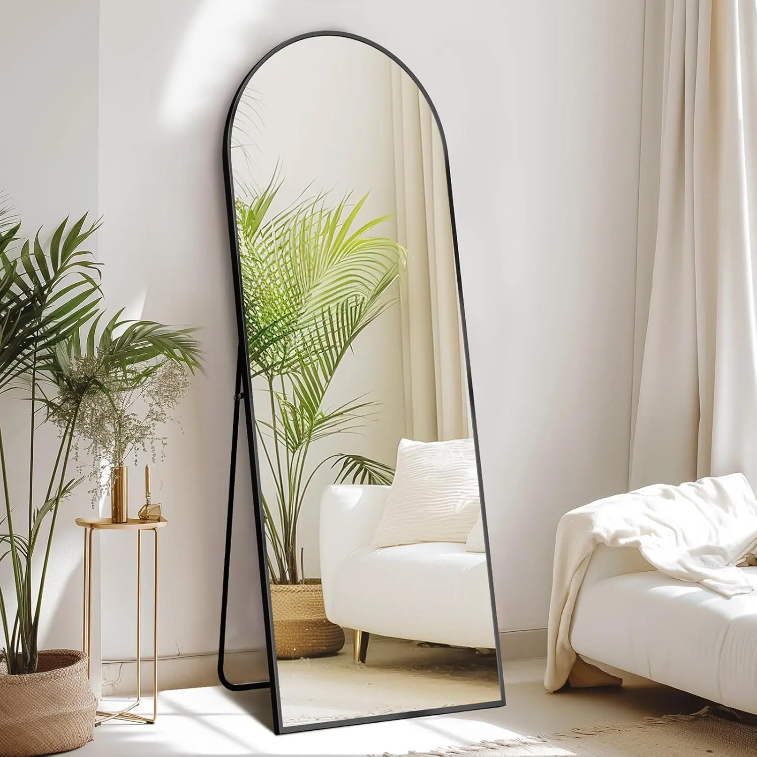 64"x21" Luxury Arched Mirror Black - Full Length Floor Mirror with Aerospace Aluminum Frame | Free Standing for Walk-in Closet, Master Bedroom & Vanity Area (No Tools Assembly)