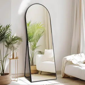 64"x21" Luxury Arched Mirror Black - Full Length Floor Mirror with Aerospace Aluminum Frame | Free Standing for Walk-in Closet, Master Bedroom & Vanity Area (No Tools Assembly)
