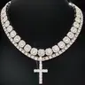 Men's Street Style Artificial Inlaid Cross Pendant & Chain Necklace, Fashion Jewelry for Party, Daily Decor, Trendy All-match & Exquisite Jewelry for Birthday Gift, Jewelry Gifts