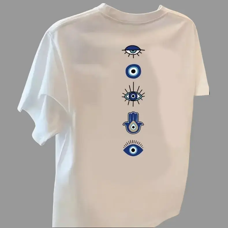 Unisex Cotton Evil Eye Graphic Print Tee, Popular Trendy Casual Vintage Crewneck Short Sleeve T-shirt, Worth Buying Soft Breathable Streetwear Top For Women Daily Travel Wear
