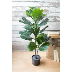 Artificial Potted Fiddle Leaf Fig In A Black Pot
