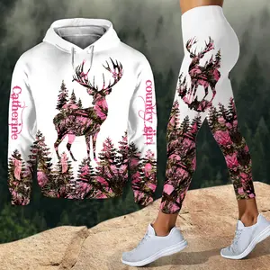 Country Girl - Personalized Hunting Hoodie and Leggings Set, Custom Deer Hunting Outfit for Her, Outdoor Camo Sportswear Gift
