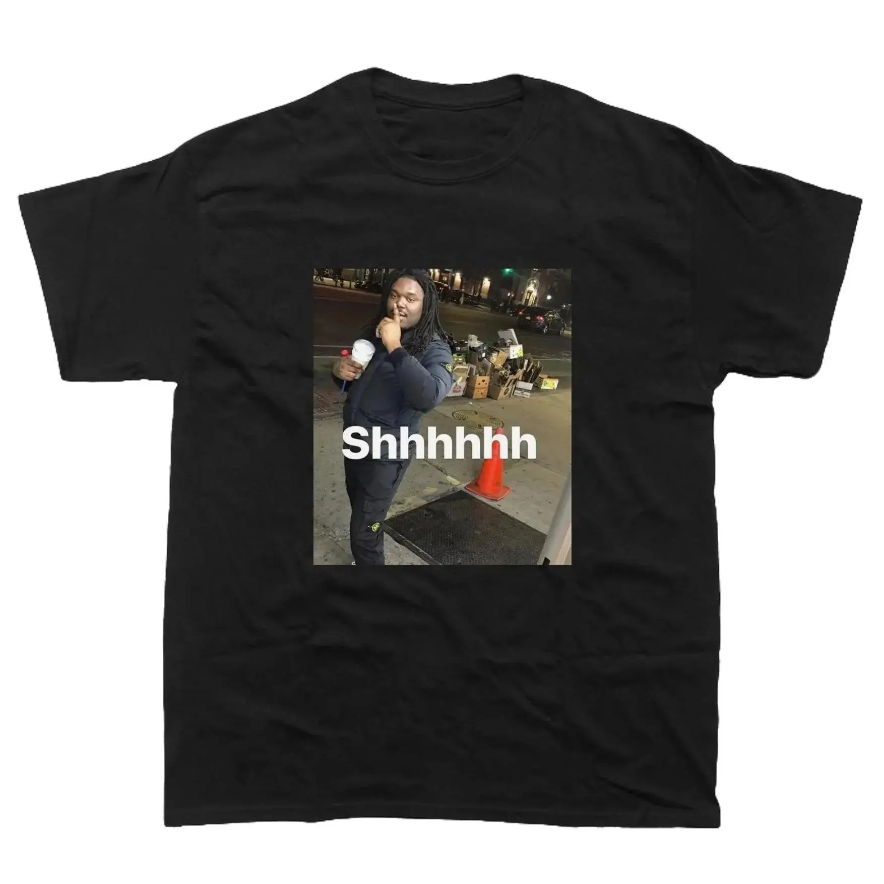LUCKI Shhhhhh Graphic T-Shirt, Meme Shirt, Funny Rapper Shirt, Cool Shirt Menswear Cotton Unisex T-Shirt Print Fabric Top