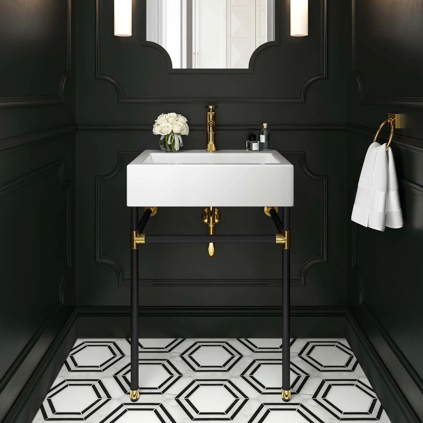 Modway Redeem 24" Modern Wall-Mount Black Stainless Steel Bathroom Vanity, Home Bathroom Fixtures (Black, White)