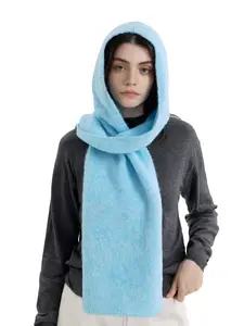 Women's Solid Color Knit Balaclava Hat Scarf Set, Warm Fitted Fashion Accessory for Fall & Winter, Indoor Office or Outdoor Date Wear, Knitted Scarf