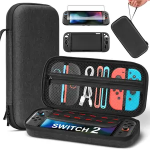 Switch 2 Carrying Case, Protective Hard Shell Portable Travel Bag with 20 Game Card Slots, Large Capacity Shockproof Console Protection - Black