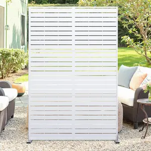 White Metal Privacy Screen 72" h x 47" w, Outdoor Privacy Screens and Panels, Freestanding Decorative Fence for Patio Lawn Garden Deck Balcony, 3-Panel with Stand for Outdoor & Indoor Use
