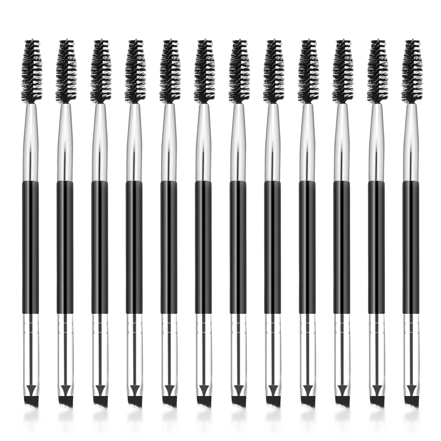 12 Pieces Angled Eye Brow Brush and Spoolie Brush, Dual Ended Eyebrow Spoolie Brush Multifunctional Brow Brush for Shaping and Filling Eyebrows Eyelash Comb Eyebrow Brush Tool for Blending Tinting
