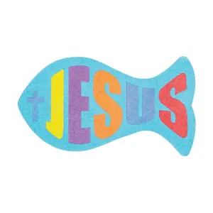 7" Make Your Own Jesus Fish Assorted Color Sand Art Foam Magnets - 12 Pc.