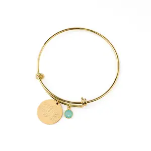 Personalized Monogram Bangle Bracelet with Birthstone Charm