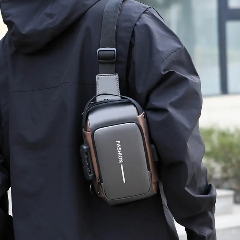 Casual Anti-Theft Crossbody Bag for Men, Chic Chest Pack with Password Lock, Hidden Pockets and Cut-Resistant Strap for Holiday Travel