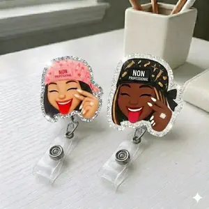 Big Mama Funny Sassy Sparkly Retractable Badge Reel Acrylic ID Holder For Healthcare Professionals Nursing Student Work Accessory
