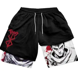 Anime Berserk Performance Shorts Summer Double Layer Beach Pants Fitness Training Pant Sports