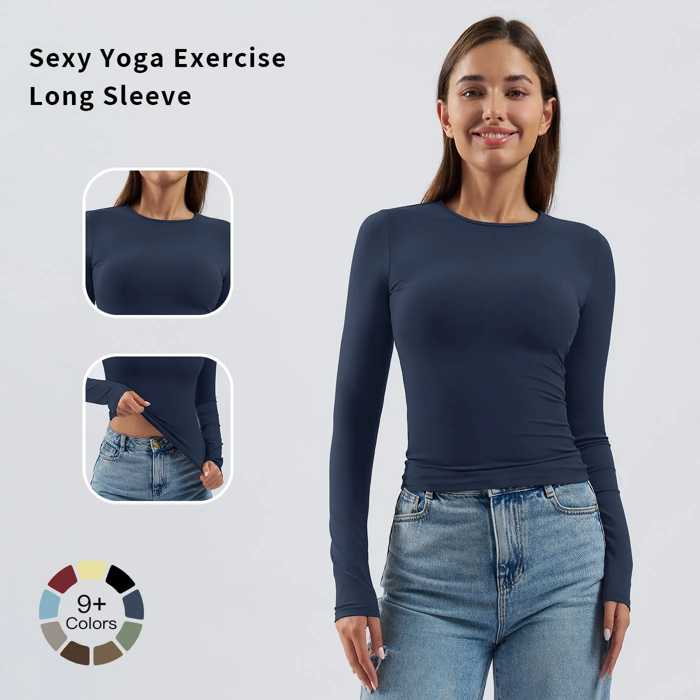 Tenwolf Women's Long Sleeve Sports Top, Shaping Fitness Tight-Fitting Clothing, Quick-Drying, Suitable for Running, Gym, Yoga and Other Sports, Breathable Sports Suit, Base Layer Shirt Suitable for All Seasons, Casual Versatile Tight-Fitting Top Slim-fit