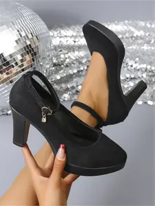 Plus-size women's new four-season pointed-toe chunky heel back-strap high-heeled shoes, fashionable, simple, elegant, comfortable, suitable for daily commuting and parties, versatile Footwear Style