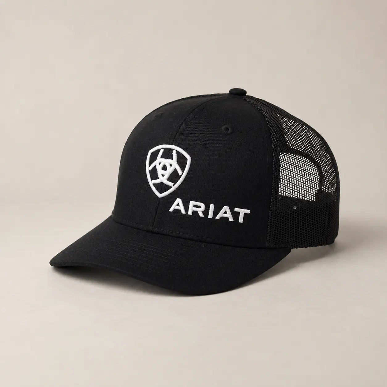 Black Ariat Trucker Hat, Embroidered Western Mesh Snapback Cap, Classic Cowboy Baseball Hat, Ranch Rodeo Country Cap, Outdoor Casual Hat, Gift for Men