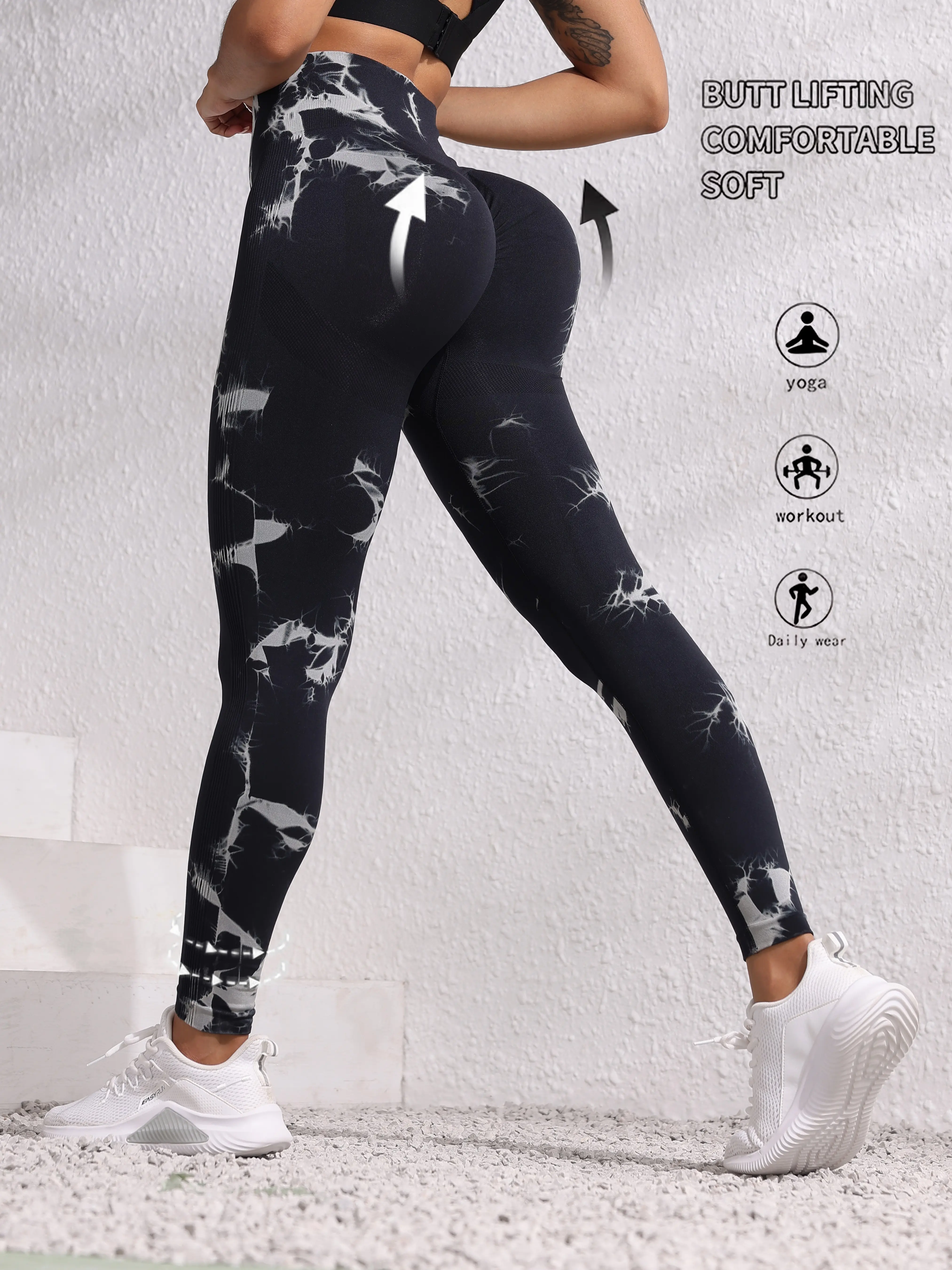 Women's Compression Tie-Dye Yoga Pants - High Waist Activewear with No Awkward Seams, Tummy Control, Peach-Lift Butt, Quick-Drying, Second-Skin Feel, Polyester All-Season Female Gym Sports Bottoms, Compression Yoga Pants, Female Gym Clothes, Gym Sportswea