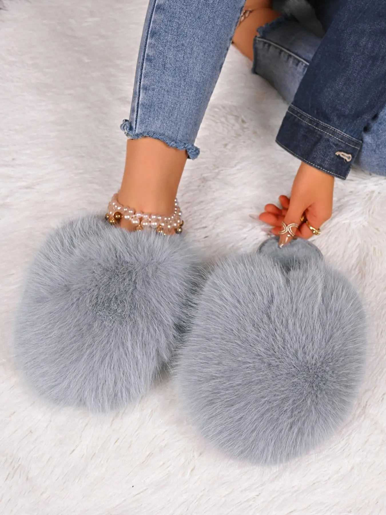 Women's Solid Color Fluffy Plush Slippers, Casual Soft Comfortable Home Slippers, Warm Slippers for Indoor & Outdoor Use for Fall & Winter