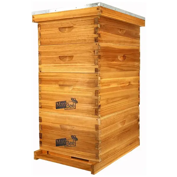 MayBee Hives Langstroth Cedar Wood Beehive Kit (10/8 Frame) - Heavy-Duty Beekeeping Supplies for Beginners, Beekeepers, with Waterproof Wax-Coated Deep Brood Box, Medium Super Box, Frames, Beeswax Foundation Sheets, Top Cover