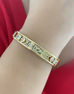 Personalized Bracelets with Zircon Stones in 18k Gold-Plated Brass Adjustable Size Lightweight 5 Grams Perfect for Everyday Wear