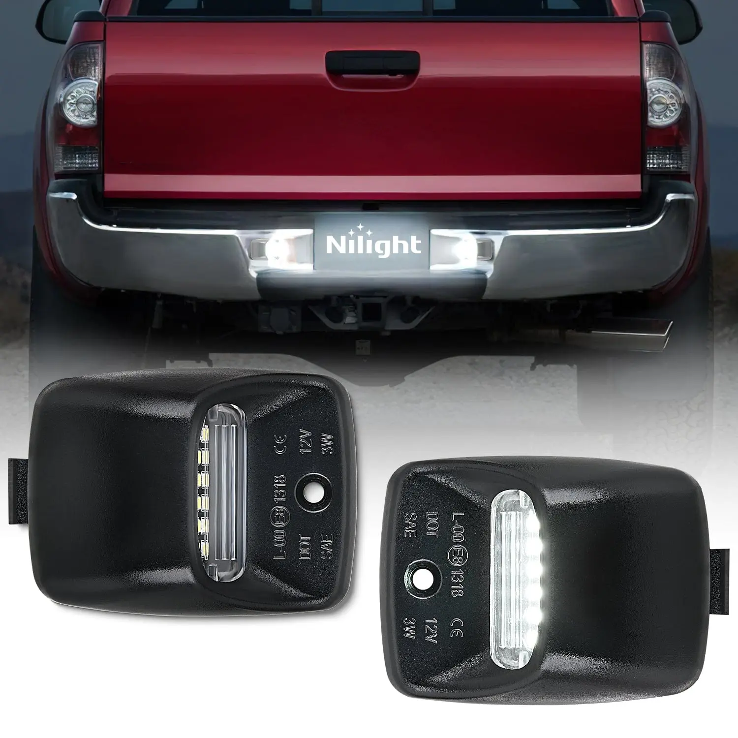 Nilight License Plate Lights Compatible with 2005 2006 2007 2008 2009 2010 2011 2012 2013 2014 2015 Toyota Tacoma 2000-2013 Tundra Black Housing 6000K White 2PCS Pack