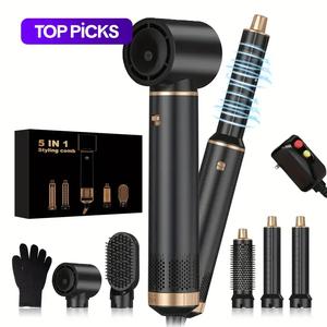 5 in 1 blow dryer hair dryer brush, 1 set detachable hot air brush set, ion hair dryer styling tool set, round hot air straightening brush, volumizer hot brush, curling iron,  blowout dryer brush