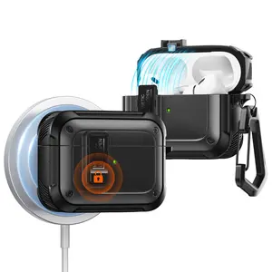 Toocki Apple Earphone Case Magnetic Charging Fits AirPods Pro Case (2023/2022/2019, 2nd Gen/1st Gen), Compatible with Airpods Pro 2 (USB-C/Lightning Cable), MagSafe Ready, Magnetic Cover Lock, hard shell full drop protection case with lanyard, black