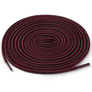 INSPIRE CHIC 3 Pairs Round Rope Dual Colored Striped 1/5 Thick Shoelace for Boots Sneakers & Hiking Shoes Black Wine Red