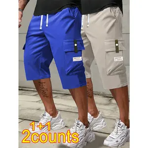 Men’s cargo shorts, 2-pack — loose, casual knee-length shorts with multiple practical pockets; non-stretch fabric suitable for everyday wear, office, and outdoor activities—a perfect choice for daily use.