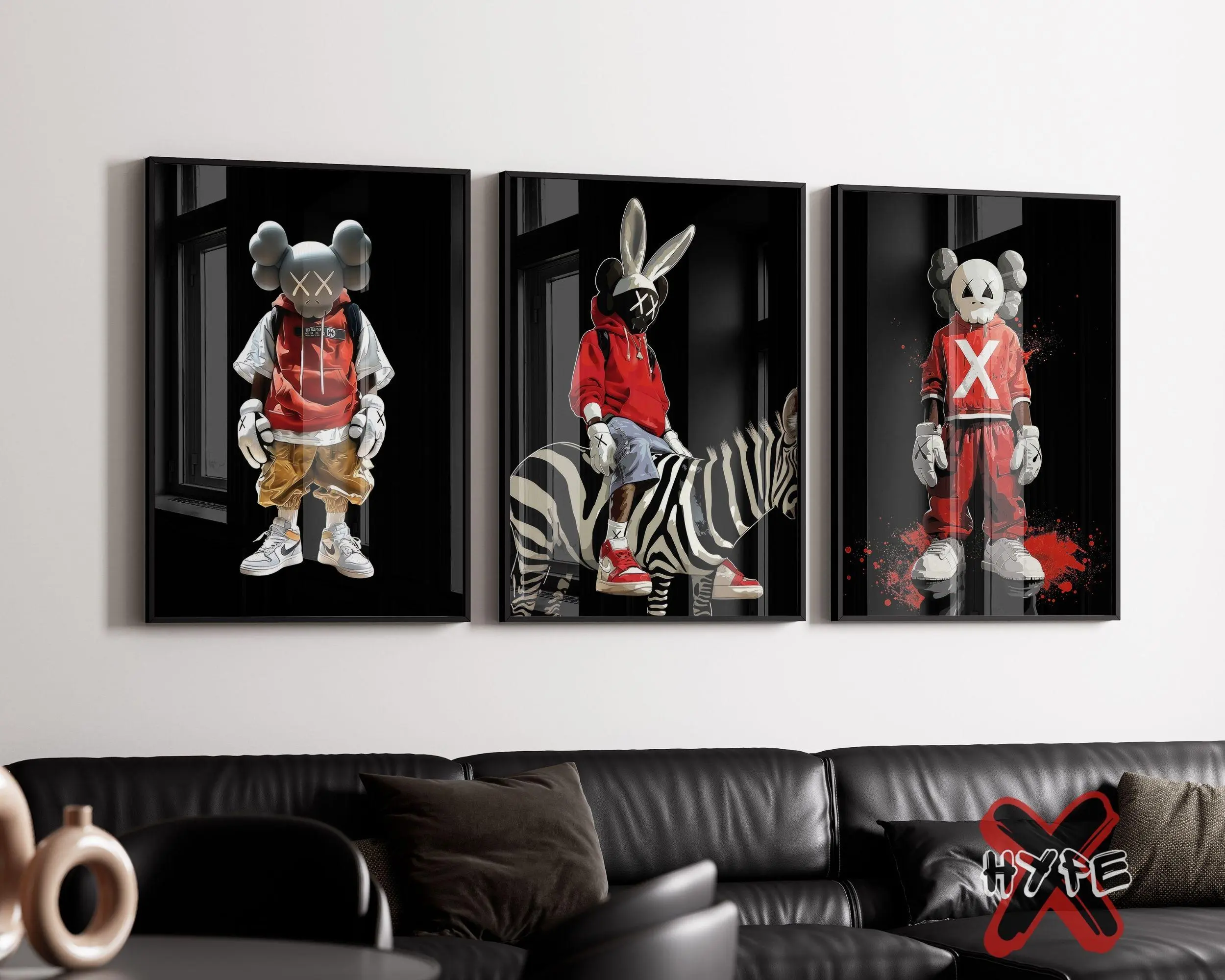 Hypebeast KAWS Poster Set of 3, Printable KAWS Figure, Hypebeast Gallery Wall Decor, Sneaker Posters, Whimsical Unframed Wall Art, Unframed Wall Poster Decor