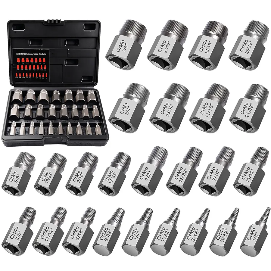 25Pcs Upgrade Screw Extractor Set, Bolt Extractor Kit, Easy Out Bolt Extractor Set, Hex Head Multi-Spline for Removing Stripped, Rounded, Damaged, Broken Screws, Bolts, Studs