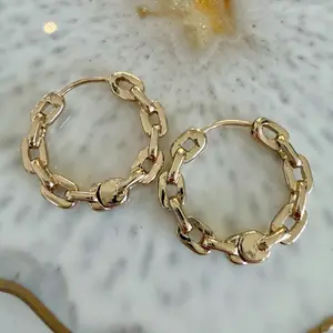 Chain-Based Gold Hoop Earrings - 14 mm Fashion Costume Jewelry Gold Chain Earrings, Chain-Based Earrings