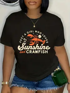 100% Cotton Unisex Funny Crawfish Women Shirt Cajun Boil Girl Party Festival Round Neck Short Sleeve T-Shirt Women's Men Graphic Tee